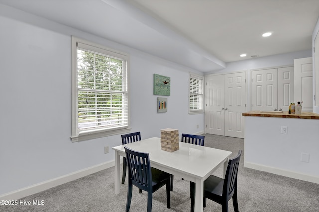 1218 Country Club Rd, Wilmington, NC 28403 - dining room featuring carpet floors, baseboards, recessed lighting, and plenty of natural light