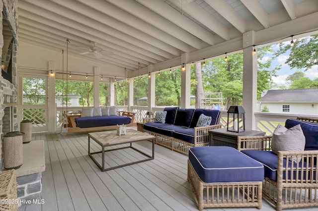 1218 Country Club Rd, Wilmington, NC 28403 - wooden terrace featuring outdoor lounge area and a ceiling fan