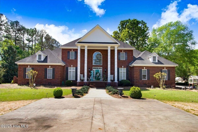 342 Shirley Plantation Dr, Snow Hill, NC 28580 - greek revival inspired property featuring brick siding, crawl space, and a front lawn