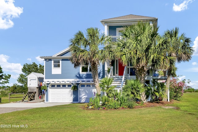 1855 Newkirk Rd, Wilmington, NC 28409 - coastal inspired home with concrete driveway, a front yard, and a garage