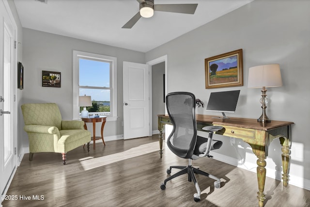 1855 Newkirk Rd, Wilmington, NC 28409 - office space with baseboards, a ceiling fan, and wood finished floors