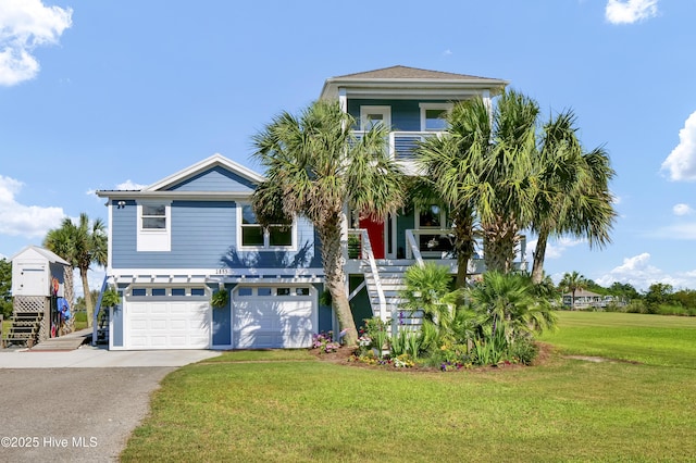 1855 Newkirk Rd, Wilmington, NC 28409 - coastal inspired home featuring stairway, a front yard, driveway, and a garage