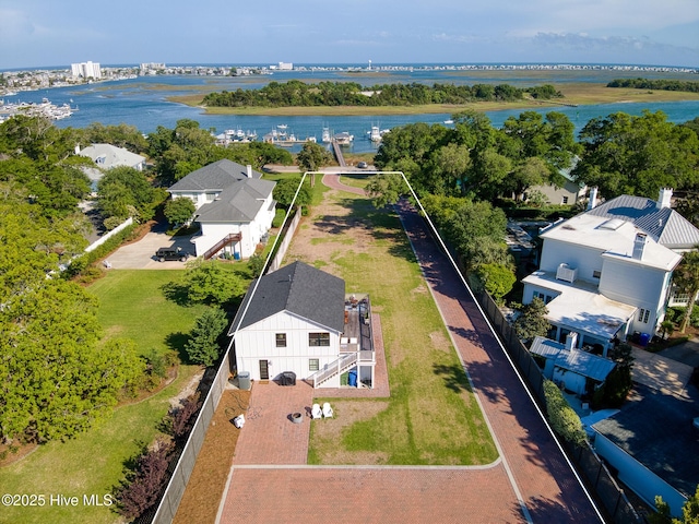 view of property location with a nearby body of water and property parcel outlined