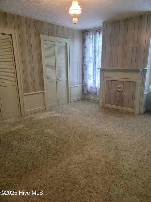 146 Gliden Rd, Hobbsville, NC 27946 - unfurnished bedroom with wood walls and carpet floors