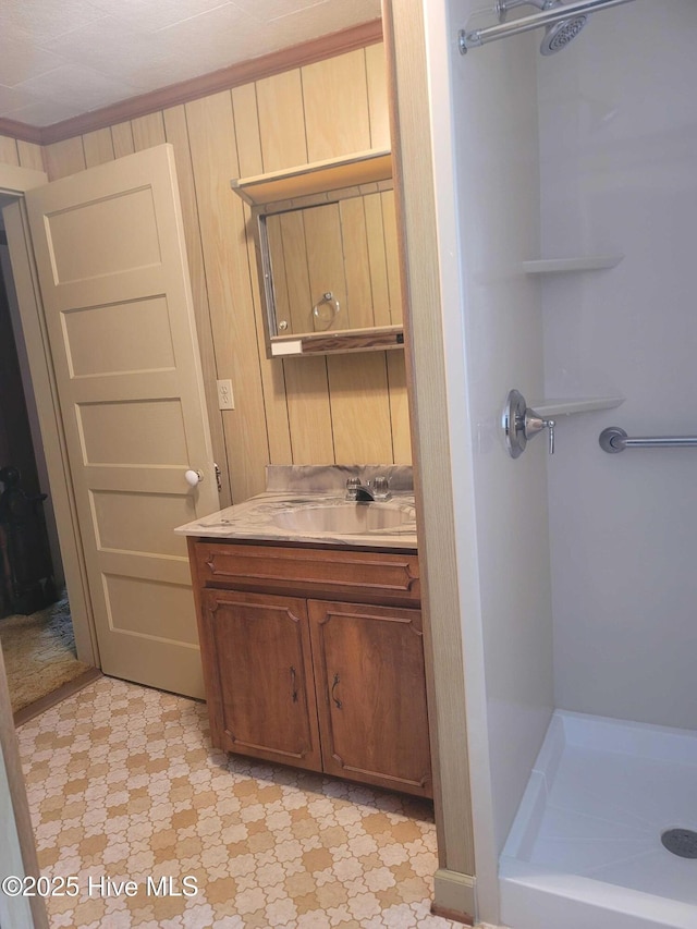 146 Gliden Rd, Hobbsville, NC 27946 - full bath featuring a shower stall, vanity, and tile patterned floors