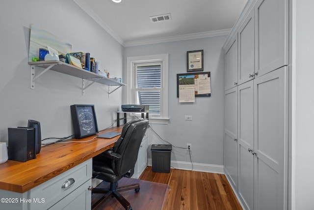 141 Bayview Blvd, Atlantic Beach, NC 28512 - office area featuring dark wood-style flooring, crown molding, and baseboards