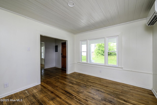 808 Green St, New Bern, NC 28560 - empty room featuring a wall unit AC, dark wood-style floors, baseboards, and crown molding