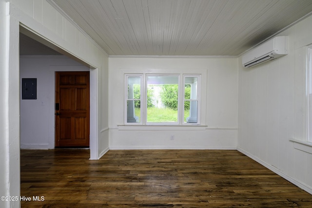 808 Green St, New Bern, NC 28560 - spare room with an AC wall unit, ornamental molding, dark wood-style floors, and electric panel