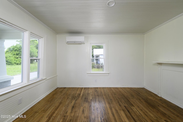 808 Green St, New Bern, NC 28560 - empty room with a wall mounted AC, wood-type flooring, and ornamental molding