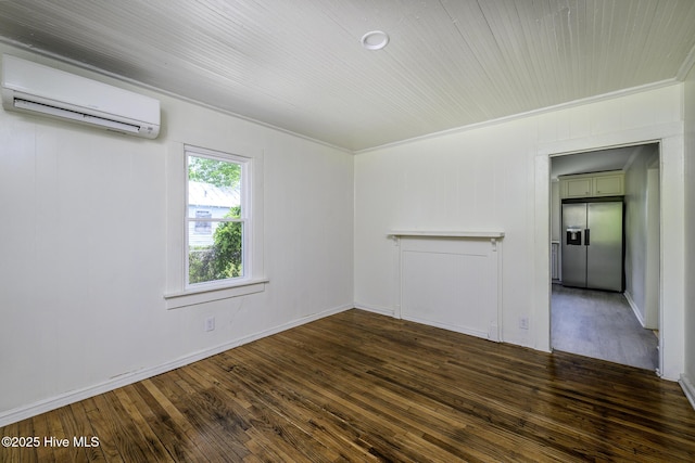 808 Green St, New Bern, NC 28560 - empty room featuring an AC wall unit, wood-type flooring, crown molding, and baseboards