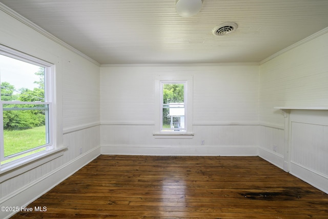 808 Green St, New Bern, NC 28560 - unfurnished room with healthy amount of natural light, dark wood-type flooring, and ornamental molding