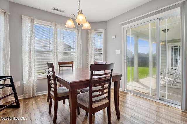 312 Hughes Ln, Jacksonville, NC 28546 - dining area featuring a chandelier, hardwood / wood-style floors, and baseboards