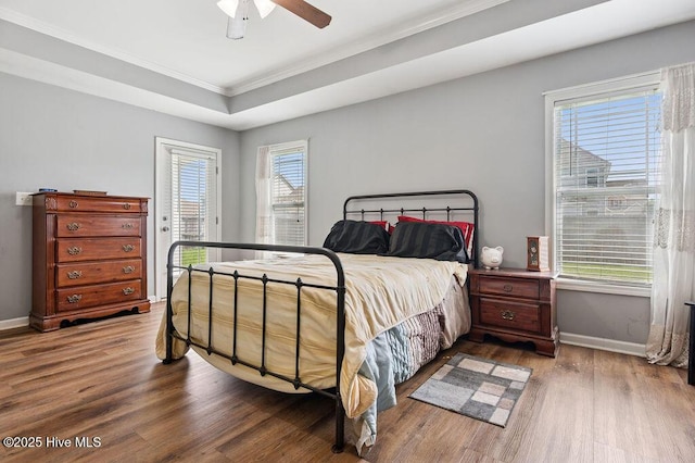 312 Hughes Ln, Jacksonville, NC 28546 - bedroom with ornamental molding, wood finished floors, baseboards, and a ceiling fan