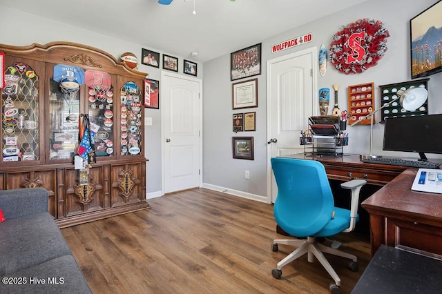 312 Hughes Ln, Jacksonville, NC 28546 - office with wood finished floors, ceiling fan, and baseboards