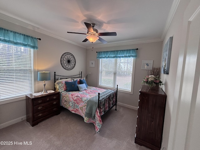 201 Shreveport Ct, Havelock, NC 28532 - bedroom featuring light colored carpet, baseboards, ornamental molding, and a ceiling fan