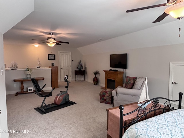 201 Shreveport Ct, Havelock, NC 28532 - carpeted bedroom featuring a ceiling fan and lofted ceiling