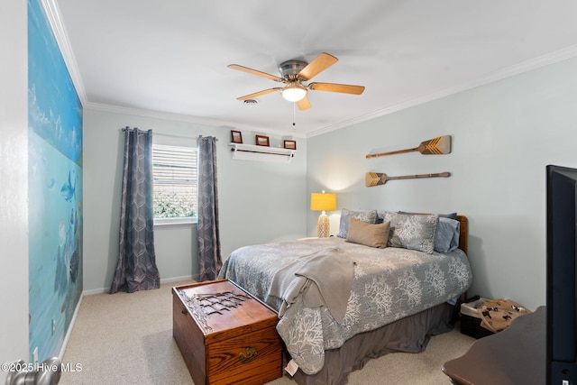 212 Park Ave, Southport, NC 28461 - bedroom featuring ornamental molding, carpet floors, a ceiling fan, and baseboards