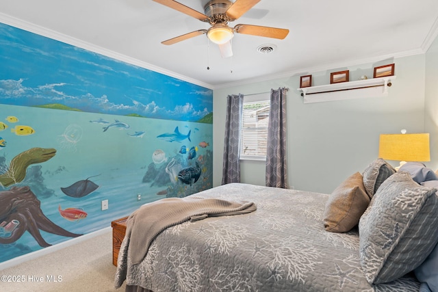 212 Park Ave, Southport, NC 28461 - carpeted bedroom featuring crown molding and ceiling fan