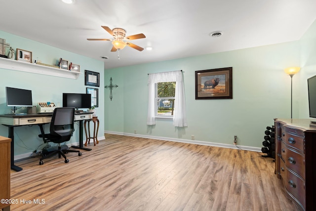 212 Park Ave, Southport, NC 28461 - office area featuring ceiling fan, wood finished floors, and baseboards