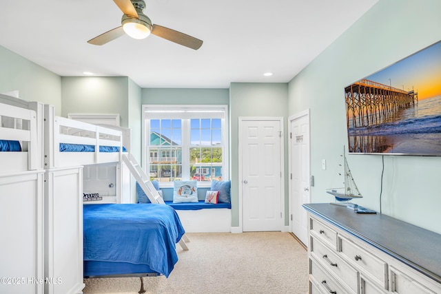 308 E Beach Dr, Oak Island, NC 28465 - carpeted bedroom featuring ceiling fan and recessed lighting