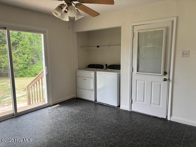 6007 Meadow Ln, Goldsboro, NC 27530 - washroom with washing machine and clothes dryer, baseboards, and ceiling fan