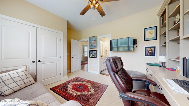 4083 Reunion Pointe Ln, New Bern, NC 28562 - office space featuring a ceiling fan, light carpet, and baseboards