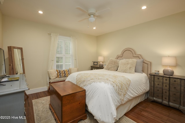 297 Broad St, Oriental, NC 28571 - bedroom featuring dark wood-style floors, baseboards, recessed lighting, and ceiling fan