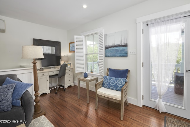 297 Broad St, Oriental, NC 28571 - office featuring dark wood-style floors, plenty of natural light, baseboards, and recessed lighting