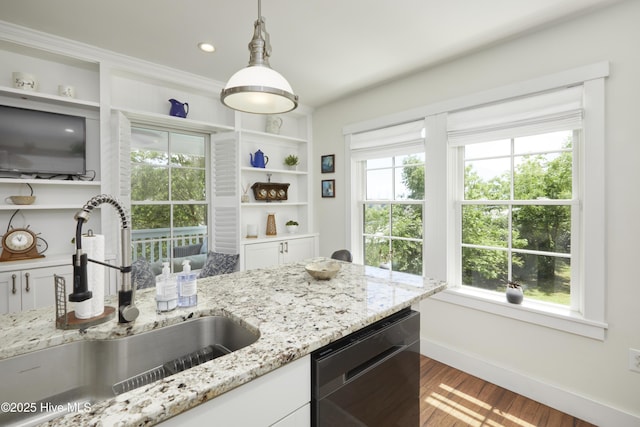 297 Broad St, Oriental, NC 28571 - kitchen with dishwasher, a sink, open shelves, and white cabinetry