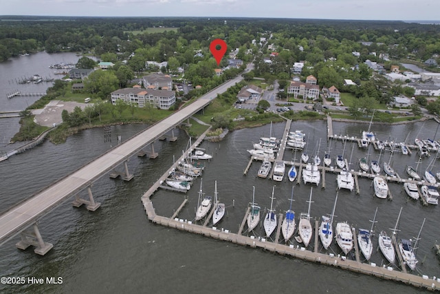 297 Broad St, Oriental, NC 28571 - aerial view of property's location featuring numerous boat docks and a nearby body of water