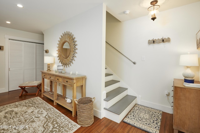 297 Broad St, Oriental, NC 28571 - staircase featuring wood finished floors, recessed lighting, and baseboards