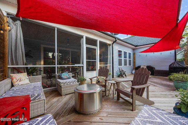 708 Cordgrass Rd, Hampstead, NC 28443 - wooden terrace featuring a sunroom and grilling area