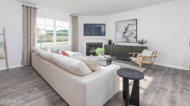 2020 Minnette Cir, New Bern, NC 28562 - living room featuring wood finished floors, baseboards, and a glass covered fireplace