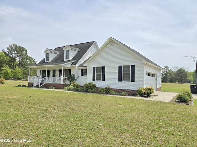 216 Chesters Rd, Roseboro, NC 28382 - new england style home with a porch, an attached garage, driveway, and a front yard