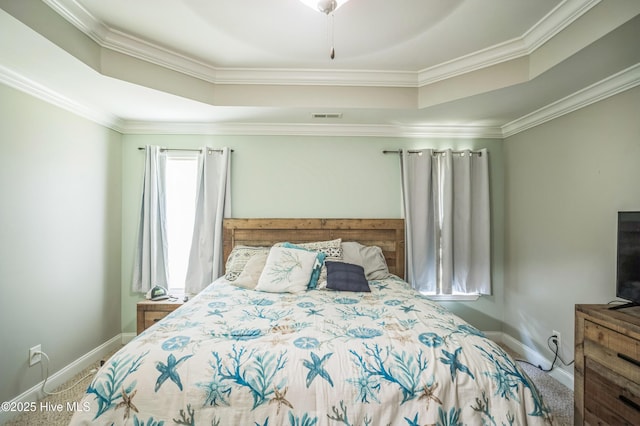 239 Shellbank Dr, Sneads Ferry, NC 28460 - bedroom with carpet, baseboards, a raised ceiling, and ornamental molding