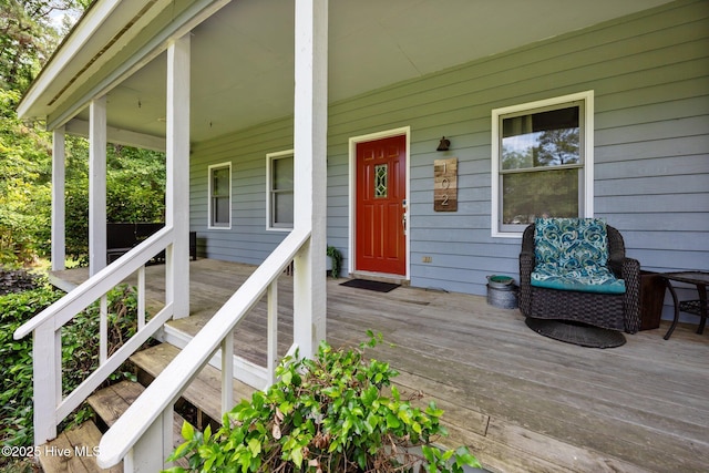 wooden terrace with covered porch