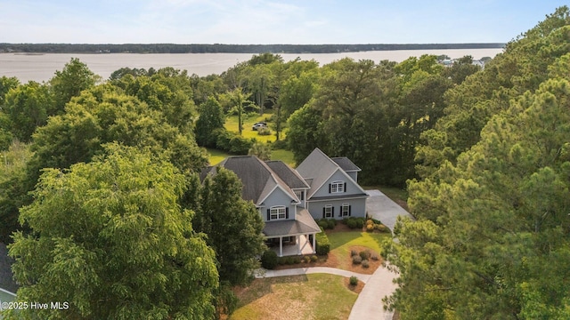 102 Silver Creek Landing Rd, Swansboro, NC 28584 - view from above of property with a nearby body of water and a heavily wooded area