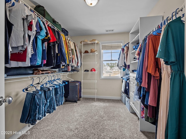 walk in closet with carpet