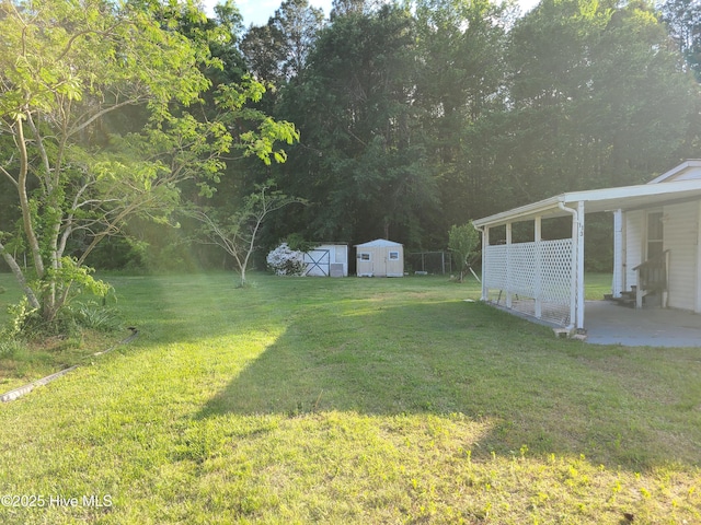 113 Publo Rd, South Mills, NC 27976 - view of grassy yard featuring a storage shed and an outbuilding