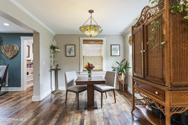 102 E 9th St, Washington, NC 27889 - dining room with baseboards, dark wood-type flooring, ornamental molding, and recessed lighting