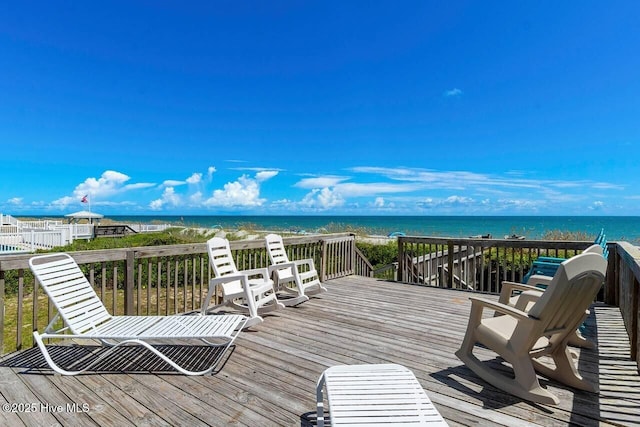 6301 Ocean Dr, Emerald Isle, NC 28594 - wooden terrace featuring view of water and beach