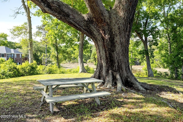 view of property's community with a lawn