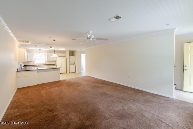 71 Precious Memories Ln, White Lake, NC 28337 - unfurnished living room with ornamental molding, light carpet, ceiling fan, and baseboards