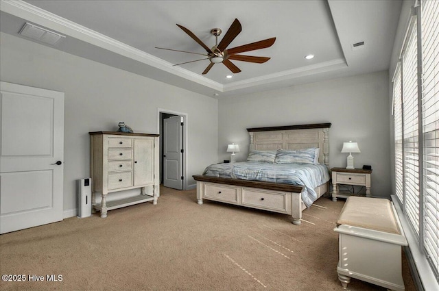 97 Eagle Claw Dr, Calabash, NC 28467 - bedroom with a raised ceiling, carpet floors, recessed lighting, crown molding, and a ceiling fan