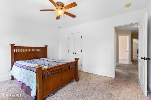 5613 Swiss Stone Ct, Wilmington, NC 28412 - bedroom featuring light colored carpet, baseboards, ceiling fan, and a closet