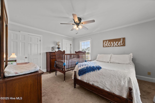 120 Oakes Rd, Hookerton, NC 28538 - bedroom with light carpet, ornamental molding, and baseboards