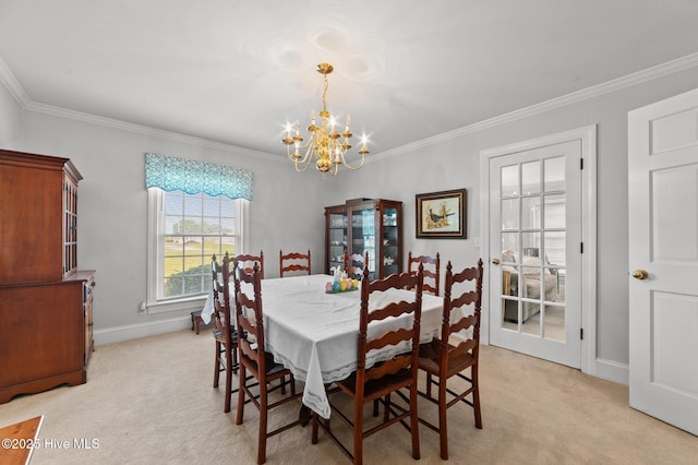 120 Oakes Rd, Hookerton, NC 28538 - dining area featuring a chandelier, light colored carpet, ornamental molding, and baseboards
