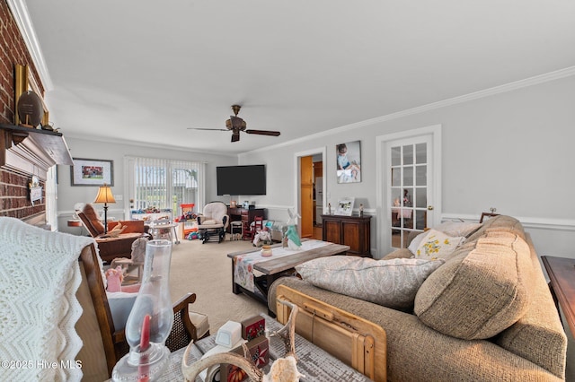 120 Oakes Rd, Hookerton, NC 28538 - carpeted living room with ornamental molding and ceiling fan