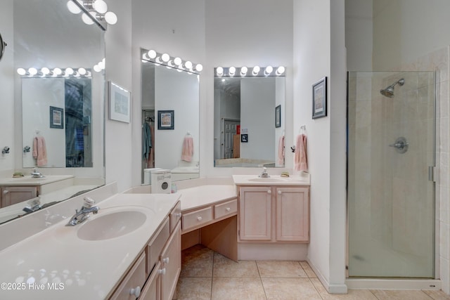 3508 Whispering Pines Ct, Wilmington, NC 28409 - full bath with a shower stall, tile patterned flooring, and two vanities