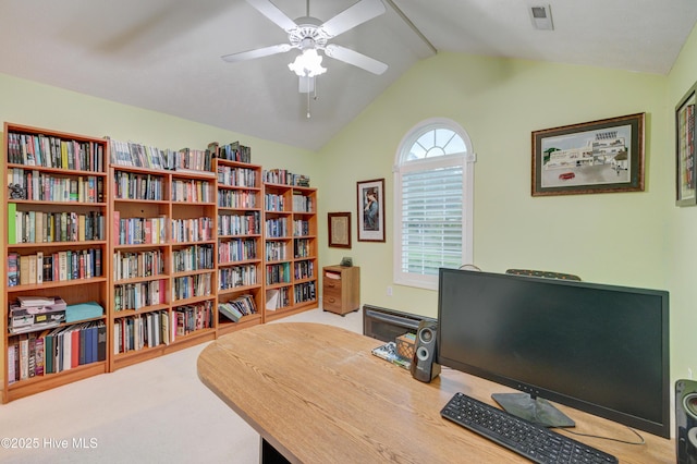 3508 Whispering Pines Ct, Wilmington, NC 28409 - home office with ceiling fan, lofted ceiling, and carpet